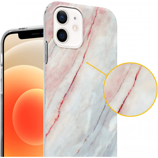 Cadorabo iPhone 12 Pro Max Θήκη Σιλικόνης TPU - Design Marble No.21 Mosaic Pattern - Pink / White / Marble