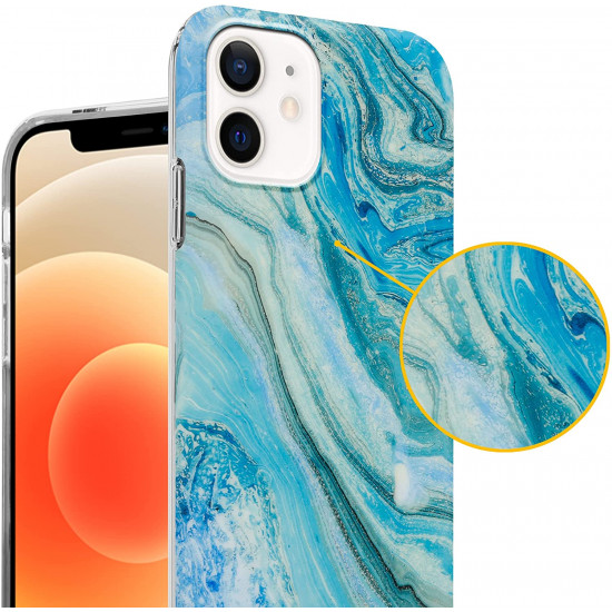 Cadorabo iPhone 12 Pro Max Θήκη Σιλικόνης TPU - Design Marble No.25 Mosaic Pattern - Blue / Green / Marble
