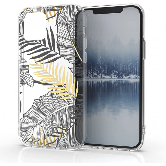 KW iPhone 12 Pro Max Θήκη Σιλικόνης TPU Design Jungle - Gold / Grey / Διάφανη - 53037.10