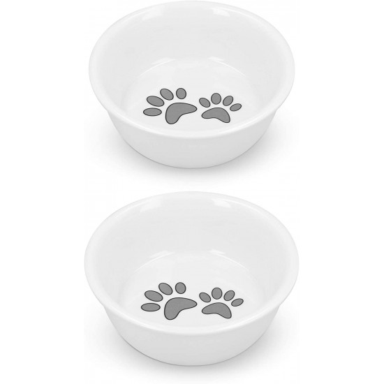 Navaris Cat Bowls - Σετ με 2 Μπολ Πορσελάνης Φαγητού και Νερού - 380 ml - White - 51398.02