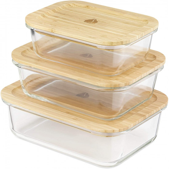 Navaris Glass Food Containers Σετ με 3 Γυάλινα Δοχεία Φαγητού - BPA Free - Clear - 49613.03.01