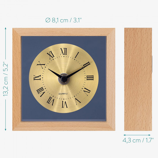 Navaris Analogue Wood Alarm Clock Design Square - Αναλογικό Επιτραπέζιο Ρολόι και Ξυπνητήρι - Light Brown / Gold - 54472.24.21