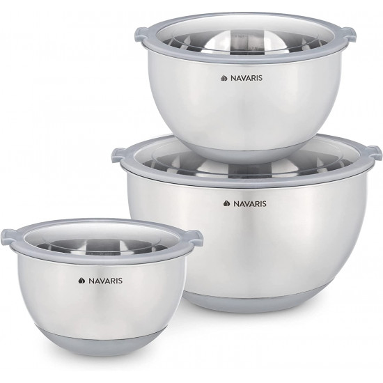 Navaris Stainless Steel Mixing Bowls Set of 3 Σετ με 3 Μεταλλικά Δοχεία Φαγητού - Grey - 49210.03.22