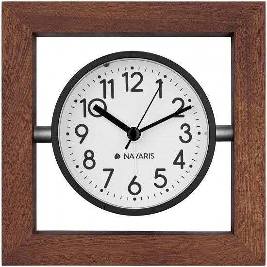 Navaris Analogue Wood Alarm Clock Design Square - Αναλογικό Επιτραπέζιο Ρολόι και Ξυπνητήρι - Dark Brown - 54473.18.02
