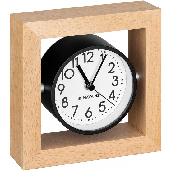 Navaris Analogue Wood Alarm Clock Design Square - Αναλογικό Επιτραπέζιο Ρολόι και Ξυπνητήρι - Light Brown / Black - 54473.24.02