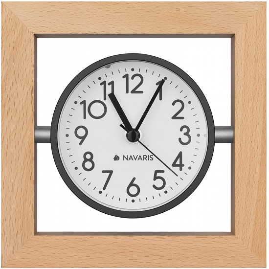 Navaris Analogue Wood Alarm Clock Design Square - Αναλογικό Επιτραπέζιο Ρολόι και Ξυπνητήρι - Light Brown / Black - 54473.24.02