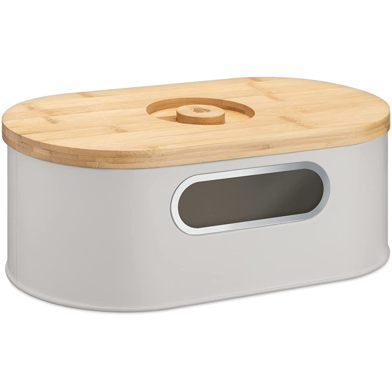 Navaris Bread Bin with Bamboo Lid Δοχείο Αποθήκευσης Ψωμιού με Καπάκι από Μπαμπού - Taupe / Bamboo - 50595.03