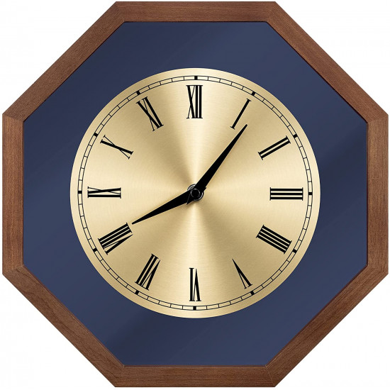 Navaris Analogue Wood Wall Clock Design Octagonal - Ρολόι Tοίχου - Dark Brown / Gold - 54470.18.21