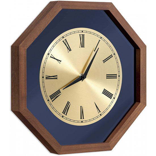 Navaris Analogue Wood Wall Clock Design Octagonal - Ρολόι Tοίχου - Dark Brown / Gold - 54470.18.21