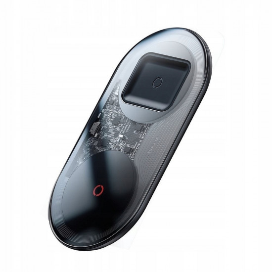 Baseus Simple 2in1 Turbo Edition Wireless Charger for Smartphones - Ασύρματος Φορτιστής Qi Charge 24W με Φορτιστή Ταξιδίου - Μαύρο / Διάφανο - TZWXJK-B01