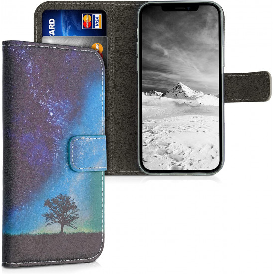 KW iPhone 12 / iPhone 12 Pro Θήκη Πορτοφόλι Stand - Design Cosmic Nature - Blue / Grey / Black - 55803.02