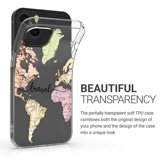 KW iPhone 13 Θήκη Σιλικόνης TPU Design Travel - Διάφανη / Black / Multicolor - 55947.01