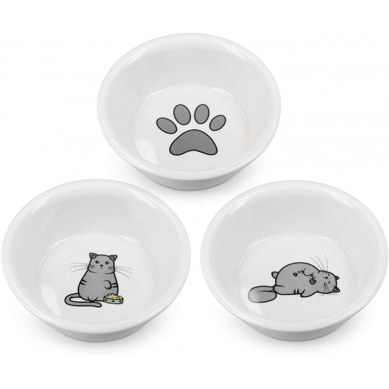 Navaris Cat Bowls - Σετ με 3 Μπολ Φαγητού και Νερού - 130 ml - White - 51398.03