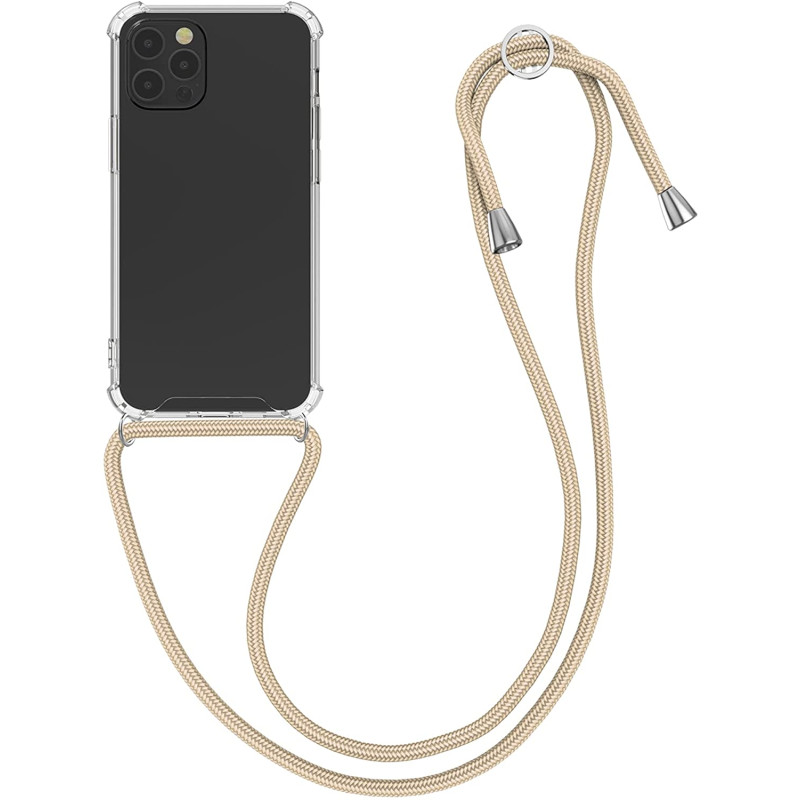 KW iPhone 12 / iPhone 12 Pro Θήκη Σιλικόνης TPU με Λουράκι - Διάφανη - Gold - 52730.21