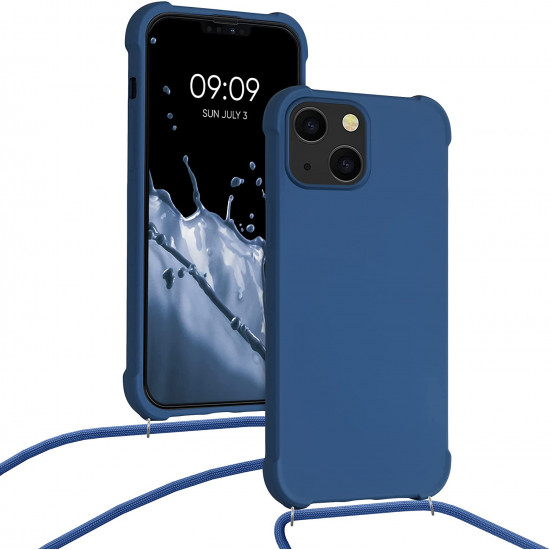 KW iPhone 13 mini Θήκη Σιλικόνης TPU με Λουράκι - Dark Blue - 55933.17