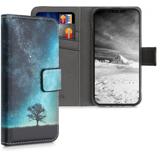 KW iPhone 13 mini Θήκη Πορτοφόλι Stand - Design Galaxy Tree Meadow - Blue / Grey / Black - 55935.01
