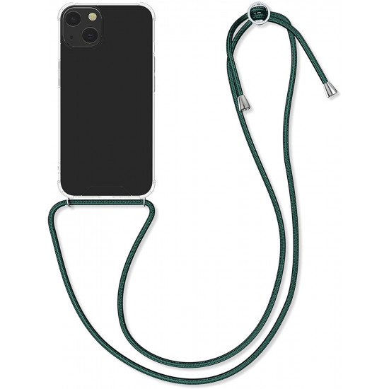 KW iPhone 13 Θήκη Σιλικόνης TPU με Λουράκι - Διάφανη / Dark Green - 55949.80