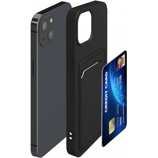 KW iPhone 13 Θήκη Σιλικόνης TPU με Υποδοχή για Κάρτα - Black - 55955.01
