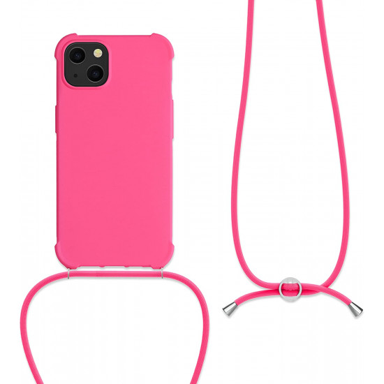 KW iPhone 13 Θήκη Σιλικόνης TPU με Λουράκι - Neon Pink - 55950.77