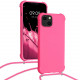 KW iPhone 13 Θήκη Σιλικόνης TPU με Λουράκι - Neon Pink - 55950.77