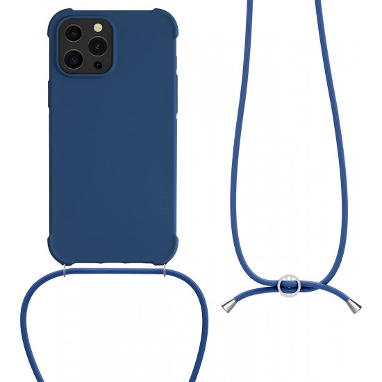 KW iPhone 13 Pro Max Θήκη Σιλικόνης TPU με Λουράκι - Dark Blue - 55977.17