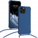 KW iPhone 13 Pro Max Θήκη Σιλικόνης TPU με Λουράκι - Dark Blue - 55977.17