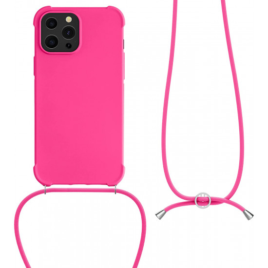 KW iPhone 13 Pro Max Θήκη Σιλικόνης TPU με Λουράκι - Neon Pink - 55977.77