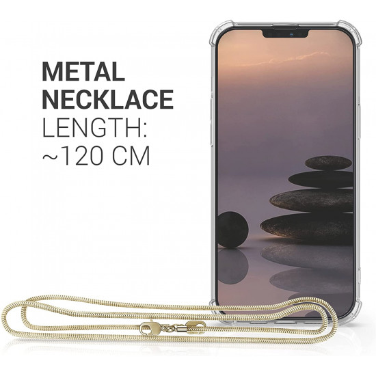 KW iPhone 13 Pro Max Θήκη Σιλικόνης TPU με Μεταλλικό Λουράκι - Διάφανη / Gold - 55979.21