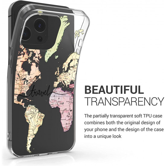 KW iPhone 13 Pro Θήκη Σιλικόνης TPU Design Travel - Διάφανη / Black / Multicolor - 55961.01