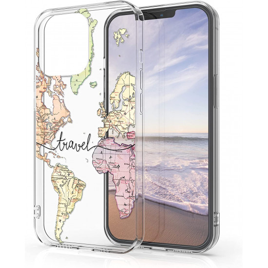 KW iPhone 13 Pro Θήκη Σιλικόνης TPU Design Travel - Διάφανη / Black / Multicolor - 55961.01