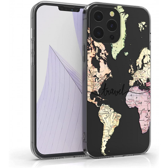KW iPhone 13 Pro Max Θήκη Σιλικόνης TPU Design Travel - Διάφανη / Black / Multicolor - 55974.01