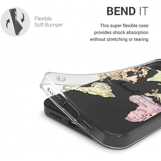 KW iPhone 13 Pro Max Θήκη Σιλικόνης TPU Design Travel - Διάφανη / Black / Multicolor - 55974.01