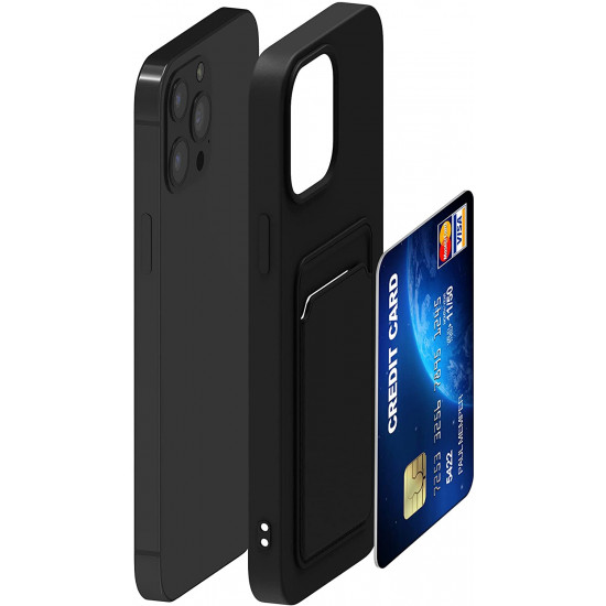 KW iPhone 13 Pro Max Θήκη Σιλικόνης TPU με Υποδοχή για Κάρτα - Black - 55982.01