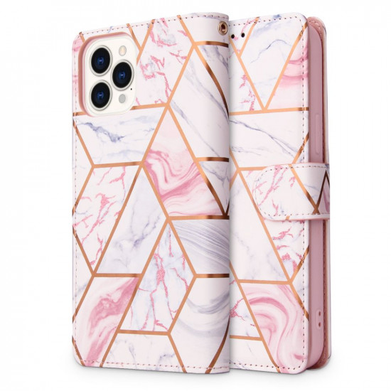 Tech-Protect iPhone 13 Pro Θήκη Πορτοφόλι Stand από Δερματίνη - Marble Pink