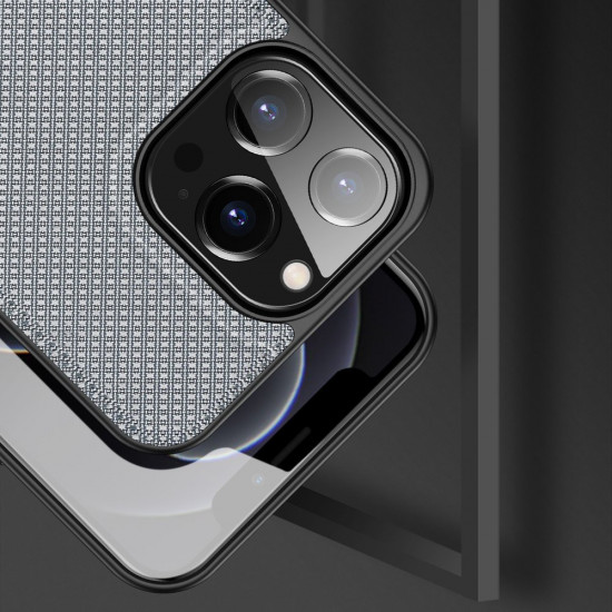 Dux Ducis iPhone 13 Pro Fino Series Σκληρή Θήκη με Πλαίσιο Σιλικόνης και Επένδυση από Ύφασμα - Grey