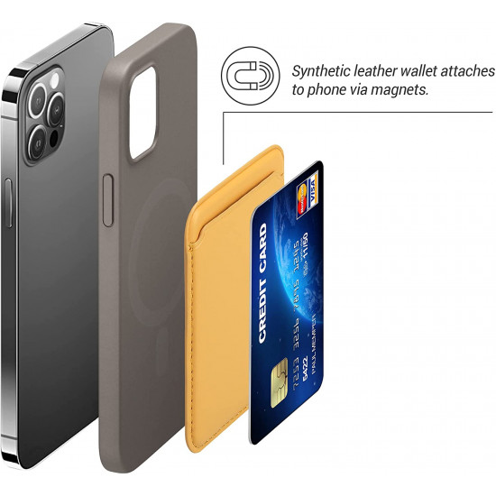 KW iPhone 12 Series / iPhone 13 Series Θήκη από Συνθετικό Δέρμα για Πιστωτικές Κάρτες - Yellow - 54606.06