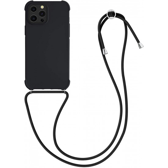 KW iPhone 13 Pro Max Θήκη Σιλικόνης TPU με Λουράκι - Black - 55977.01
