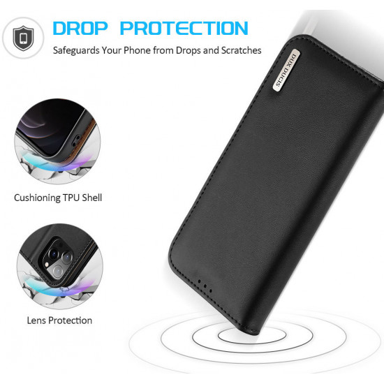 Dux Ducis iPhone 13 Pro Max Hivo Θήκη Πορτοφόλι Stand από Γνήσιο Δέρμα - Black