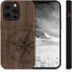 KW iPhone 13 Pro Θήκη από Φυσικό Ξύλο Design Navigational Compass - Dark Brown - 55967.01