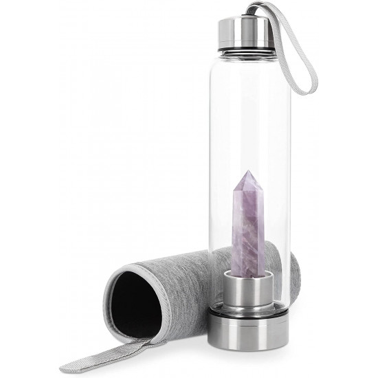 Navaris Γυάλινο Μπουκάλι Νερού με Κρύσταλλο Αμέθυστου και Θήκη - BPA FREE - 500ml - Amethyst - 52324.2.02