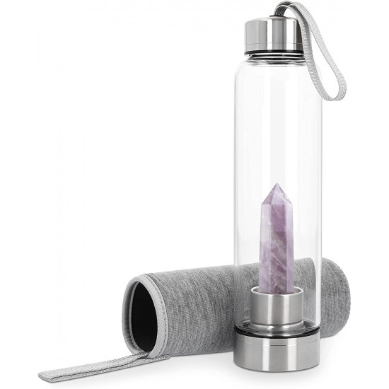 Navaris Γυάλινο Μπουκάλι Νερού με Κρύσταλλο Αμέθυστου και Θήκη - BPA FREE - 500ml - Amethyst - 52324.2.02