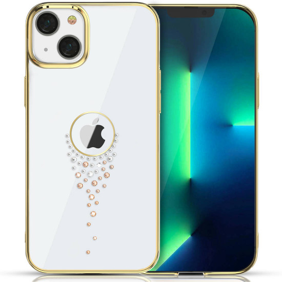 Kingxbar iPhone 13 Sky Series Σκληρή Θήκη με Swarovski Crystals - Teardrop - Gold - Διάφανη
