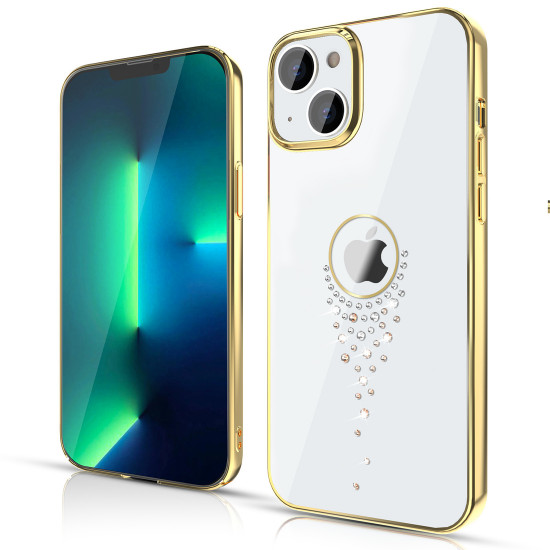 Kingxbar iPhone 13 Sky Series Σκληρή Θήκη με Swarovski Crystals - Teardrop - Gold - Διάφανη