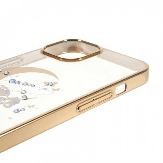 Kingxbar iPhone 13 Moon Series Σκληρή Θήκη με Swarovski Crystals - Flower - Gold - Διάφανη