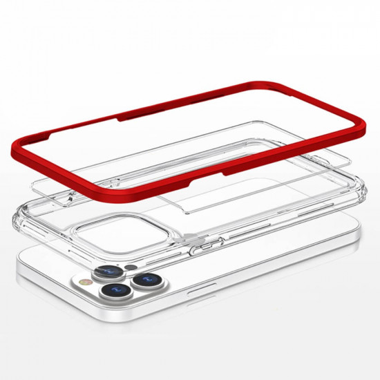 Erbord iPhone 13 Pro Hybrid Frame Σκληρή Θήκη - Red / Διάφανη