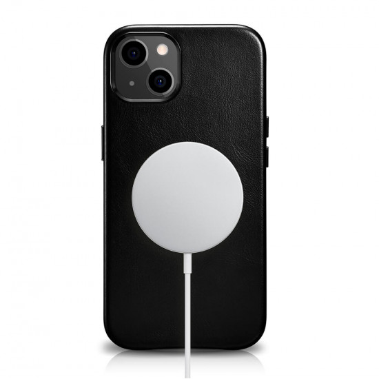 iCarer iPhone 13 Leather Oil Wax Θήκη από Γνήσιο Δέρμα με MagSafe - Black