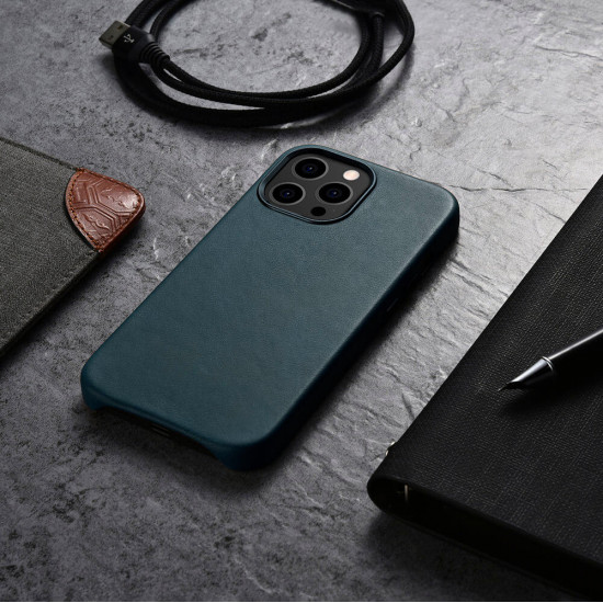 iCarer iPhone 13 Pro Leather Oil Wax Θήκη από Γνήσιο Δέρμα με MagSafe - Blue