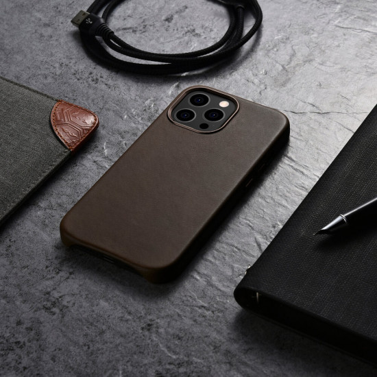 iCarer iPhone 13 Pro Leather Oil Wax Θήκη από Γνήσιο Δέρμα με MagSafe - Coffee