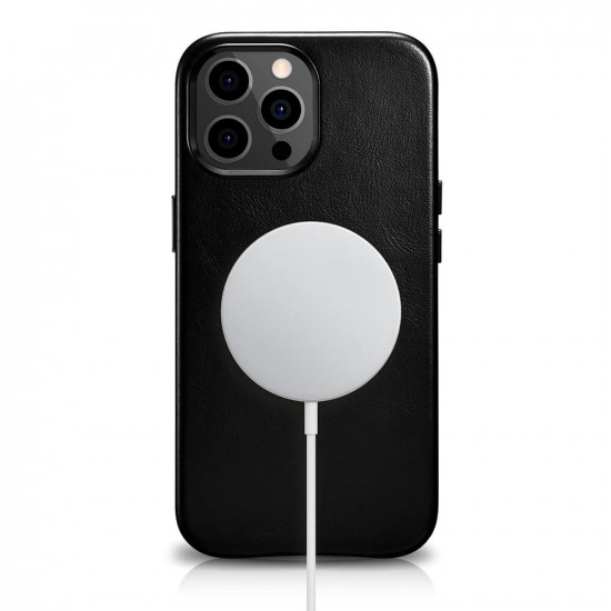 iCarer iPhone 13 Pro Max Leather Oil Wax Θήκη από Γνήσιο Δέρμα με MagSafe - Black