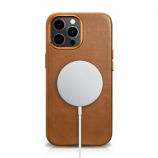 iCarer iPhone 13 Pro Max Leather Oil Wax Θήκη από Γνήσιο Δέρμα με MagSafe - Brown